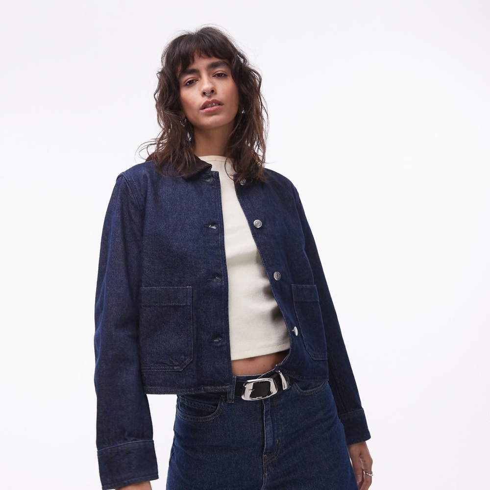 ARKET cropped denim shacket in rinse wash indigo with contrast collar